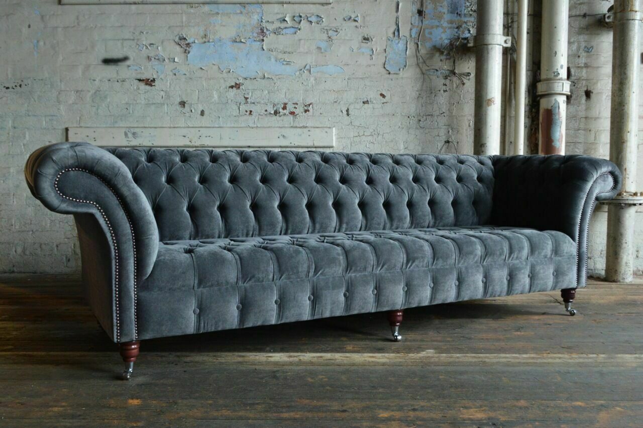 Chesterfield Big Sofa Couch Textile Velvet Upholstery Sofas 4 Seater xxl Couches New