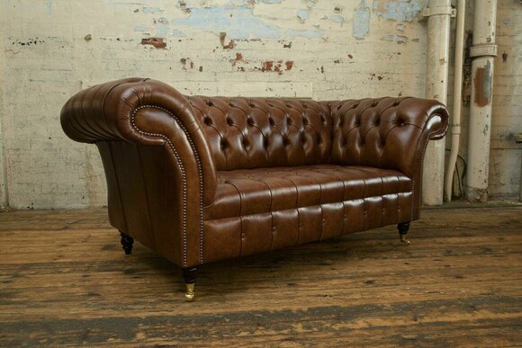 Design Chesterfield Sofa 2 Seater Couch Upholstery Leather Sofas Living Room Leather