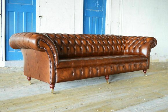 Chesterfield 4 Seater Upholstered Couch Modern Style Leather Fabric Sofa Couches Leather