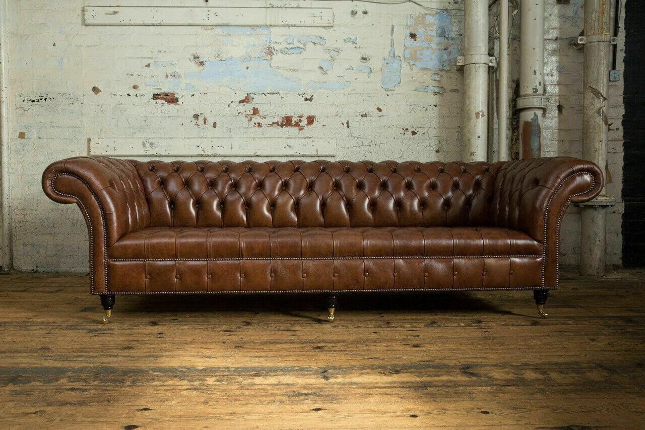 Chesterfield Brown Couch Sofa Upholstery 4 Seater Couches Seat Set Sofas 265cm