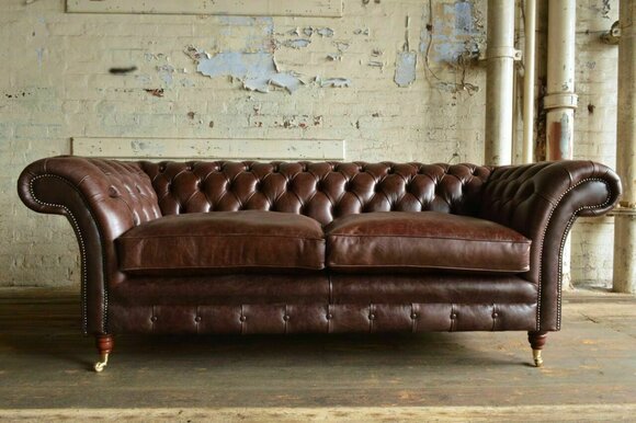 Design Chesterfield Sofa Set 3-Seater Leather Couch Brown Upholstery Sofas Sofa