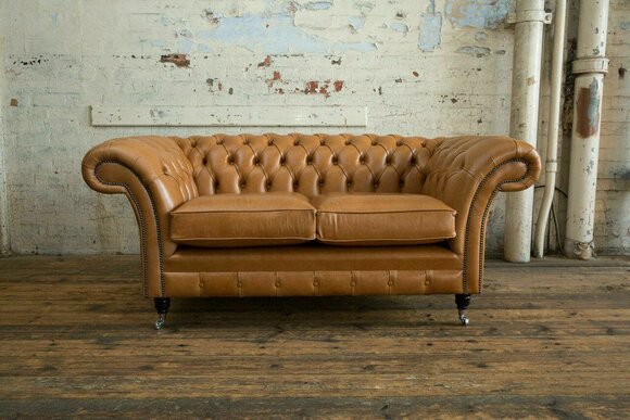 Chesterfield Design Luxury Upholstery Sofa Couch Seat Set Leather Textile Brown