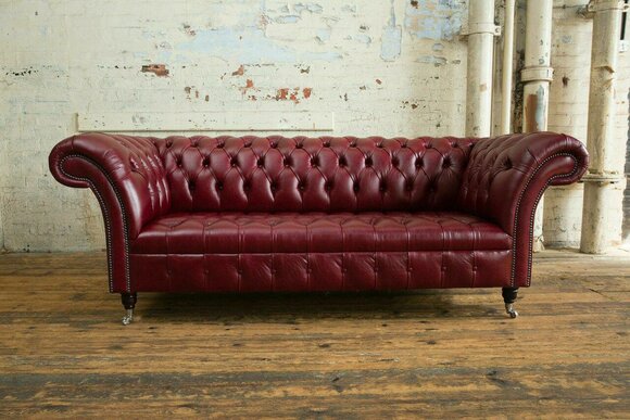 Leather Sofa Chesterfield Sofa Couch Upholstery Couches Fabric Textile 225cm Three Seater