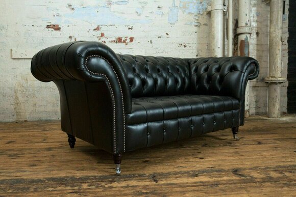 Chesterfield Original Sofa JV Furniture Couch Textile Sofas Couches Fabric Black New