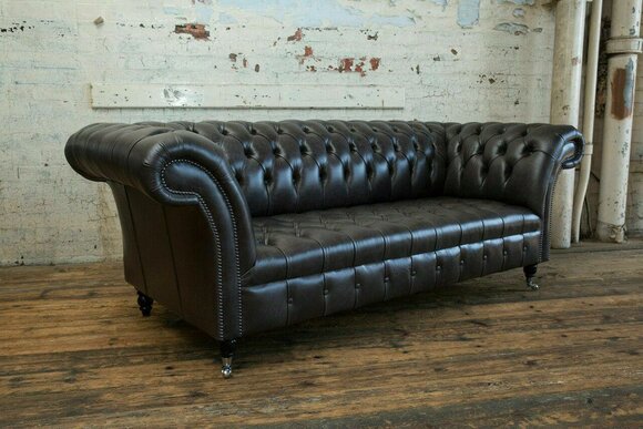 Classic Chesterfield Sofa 3 Seater Design Sofas Upholstery Couches Leather Brown