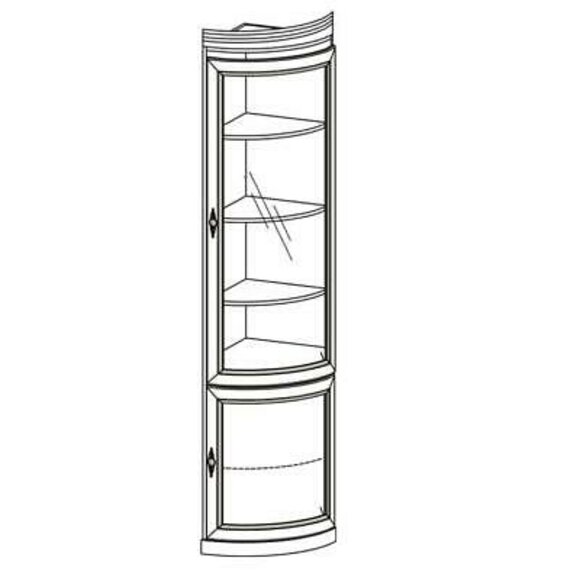 Classic style made of real wooden corner showcase/sideboard with 2-swing doors & glass shelves, model - ME-11