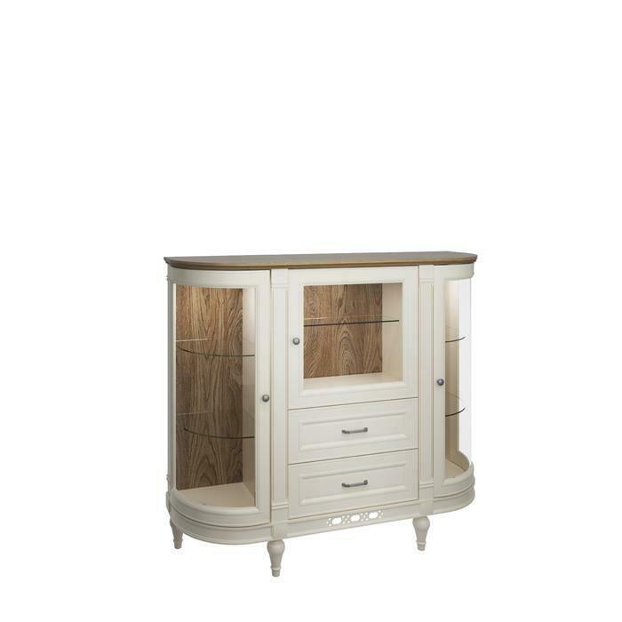 Modern style made of real wooden designer sideboard with 3-glass swing doors & 2-sliding drawers - model FL-KBsz