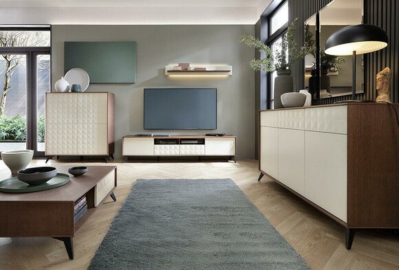 Modern style made of real wooden living room set of TV lowboard, wall shelf, sideboard & coffee table