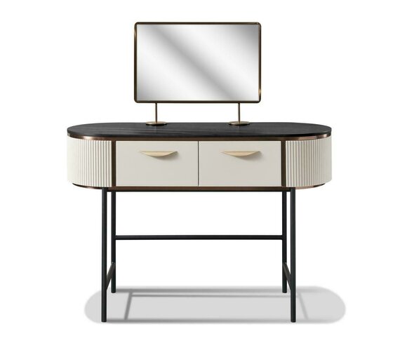 Modern style designer set of oval dressing table & rectangular mirror made of real wooden frame