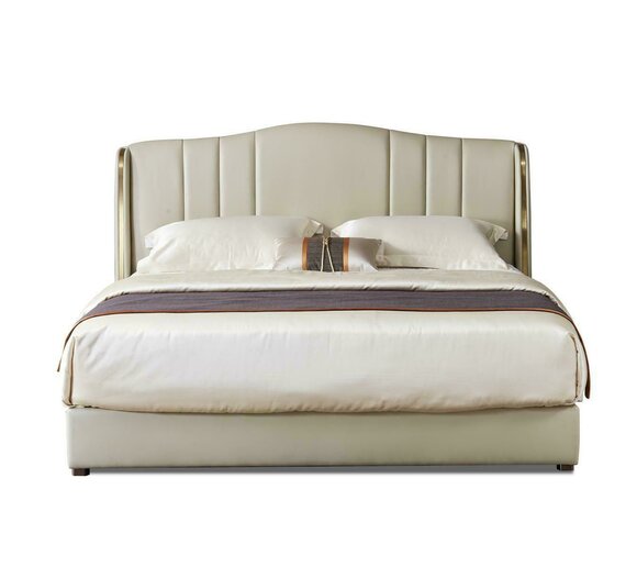 Designer massive marriage leathered double bed in modern style made of real wooden frame