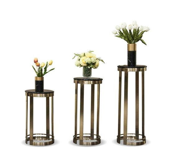 Decorative set of stands for flower vases made of real wooden & stainless steel