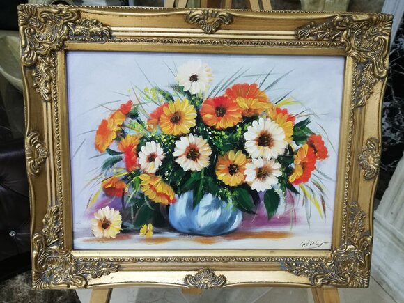 Flowers Oil painting Picture Painting Oil painting With Frame Sofort 40x50cm