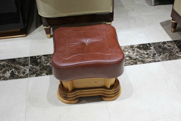 Stool Footstool 100% Leather Wood Solid Stool Upholstery New Sofort