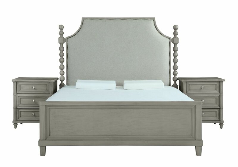 Classic style bedroom set of massive double bed - SH2601L & 2x-bedside tables - SH2602