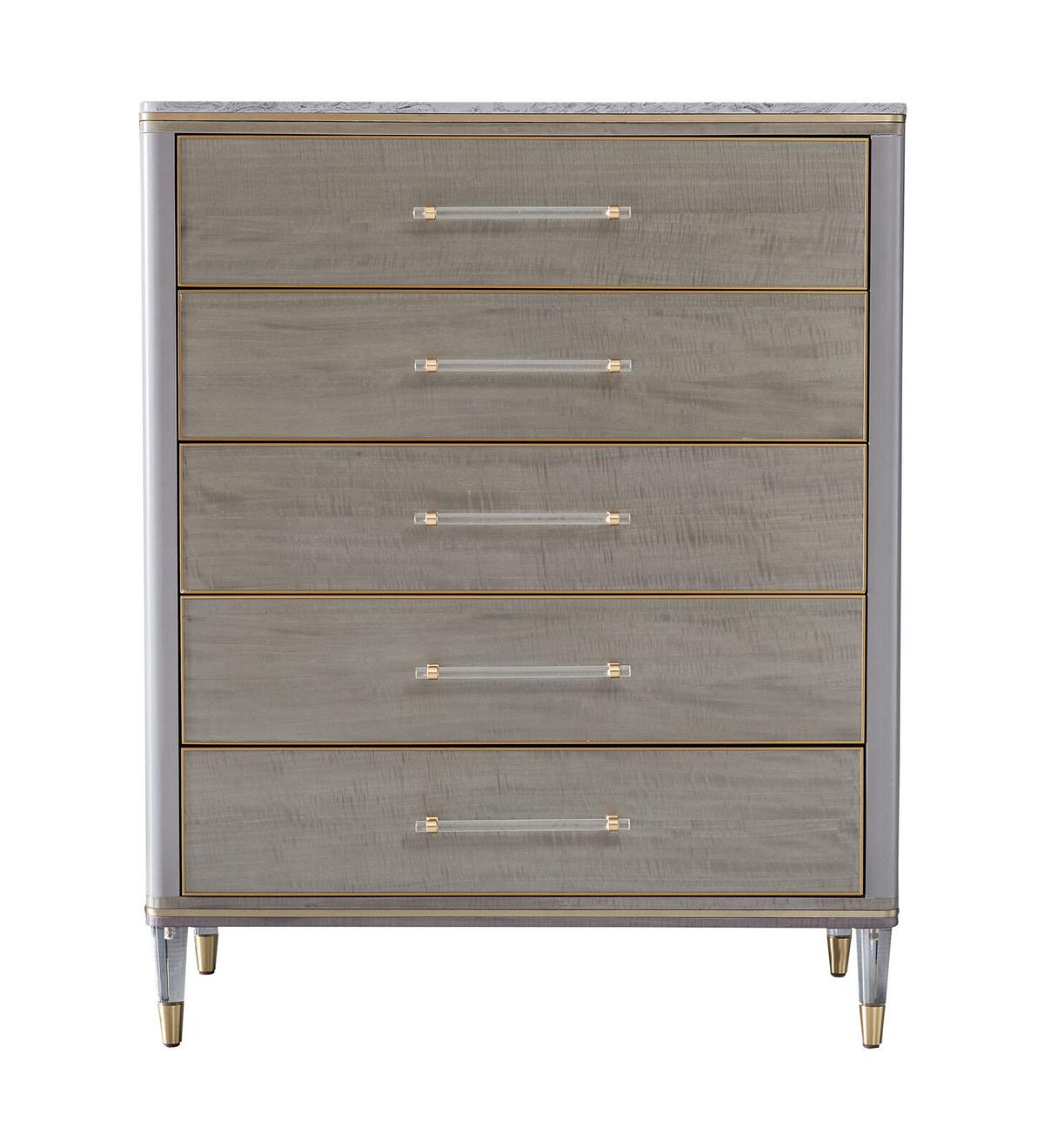 Chest of 5-sliding drawers made of real wooden modern style italian furniture stainless steel