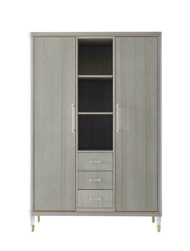 Modern style italian massive wardrobe for bedroom with swing door, sliding drawers & shelves