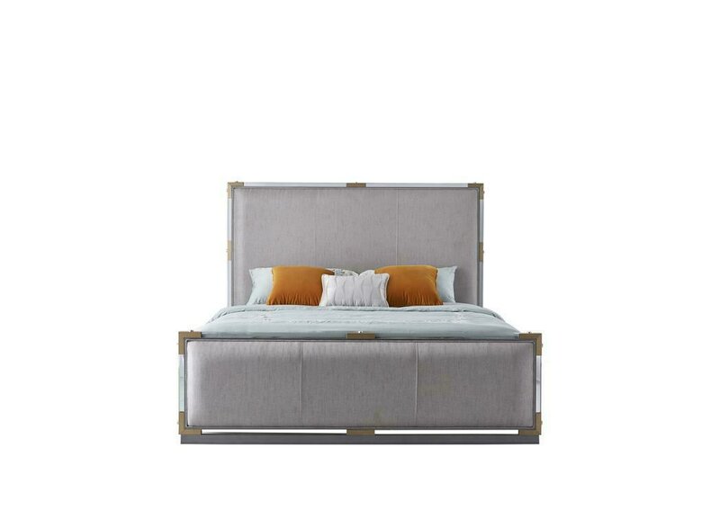 Modern style made of real wooden double bed with high backrest, 180x200cm size, italian furniture model - MH2707