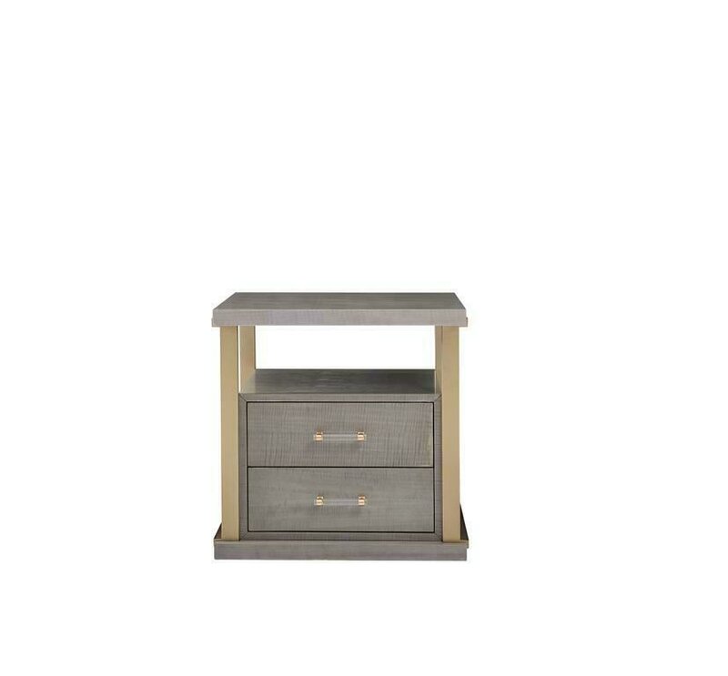 Modern style made of real wooden 2-level bedside table with 2-sliding drawers