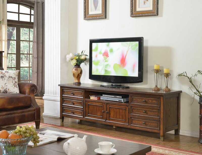 Classic style made of real wooden TV lowboard with 6x-sliding drawers & 2-swing doors, model - AR1508S