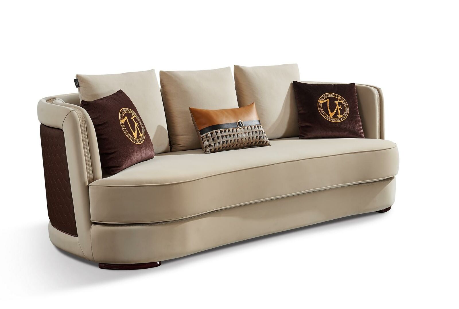 Modern style made of real wooden 3-seater rounded sofa, size 225cm