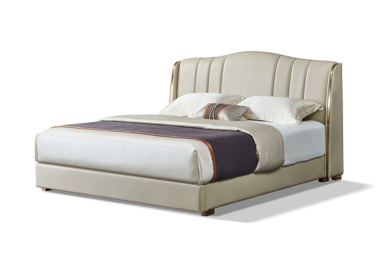 Modern style made of real wooden double bed leather upholstered, 180x200cm