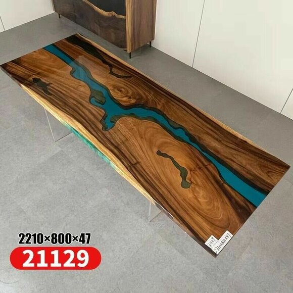 Epoxy Resin Dining Table Real Wood Solid Furniture Waterfall Epoxy Table 221x80cm