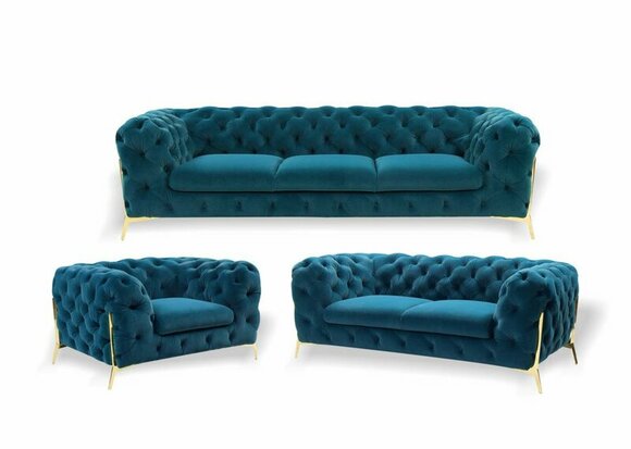 Designer Chesterfield Sofa Set Sofa Cushion Set in Velvet 3+2+1 Seater