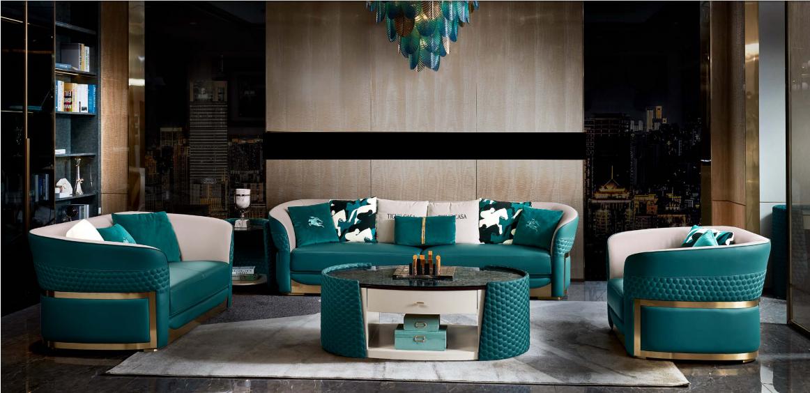 Sofa Set 321 Seat Turquoise Leather Sofa Modern Design Furniture Luxury Sofa New