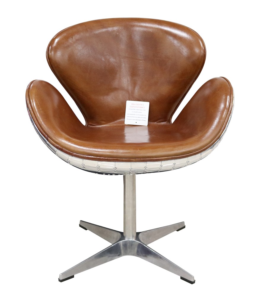 Eggchair leather brown metal wing chair Egg Chair aviator club armchair new silver