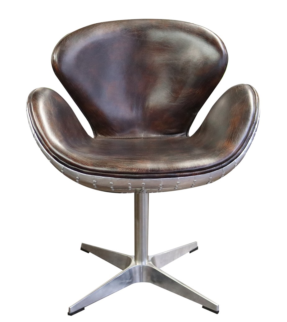 Wing chair Egg Chair leather brown metal Egg Chair Fliegerclub armchair new silver