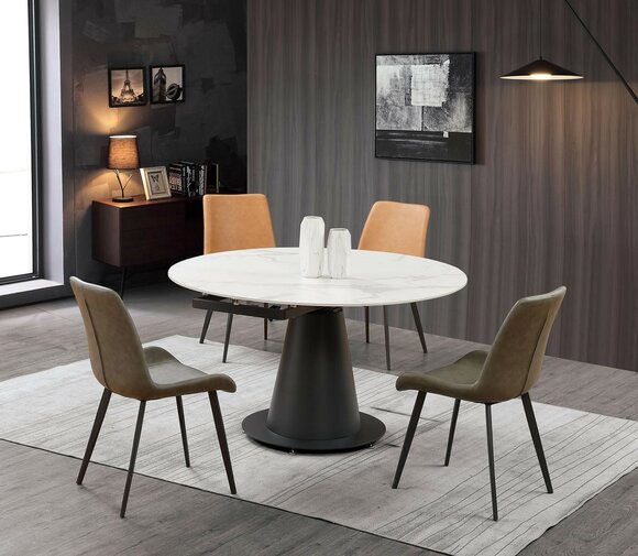 Round Table Stainless Steel Marble Imitation Stone Dining Table Dining Room Tables Living Room.