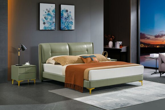 Designer upholstered bed bed beds fabric wood luxury double bed marriage bed 180x200cm.