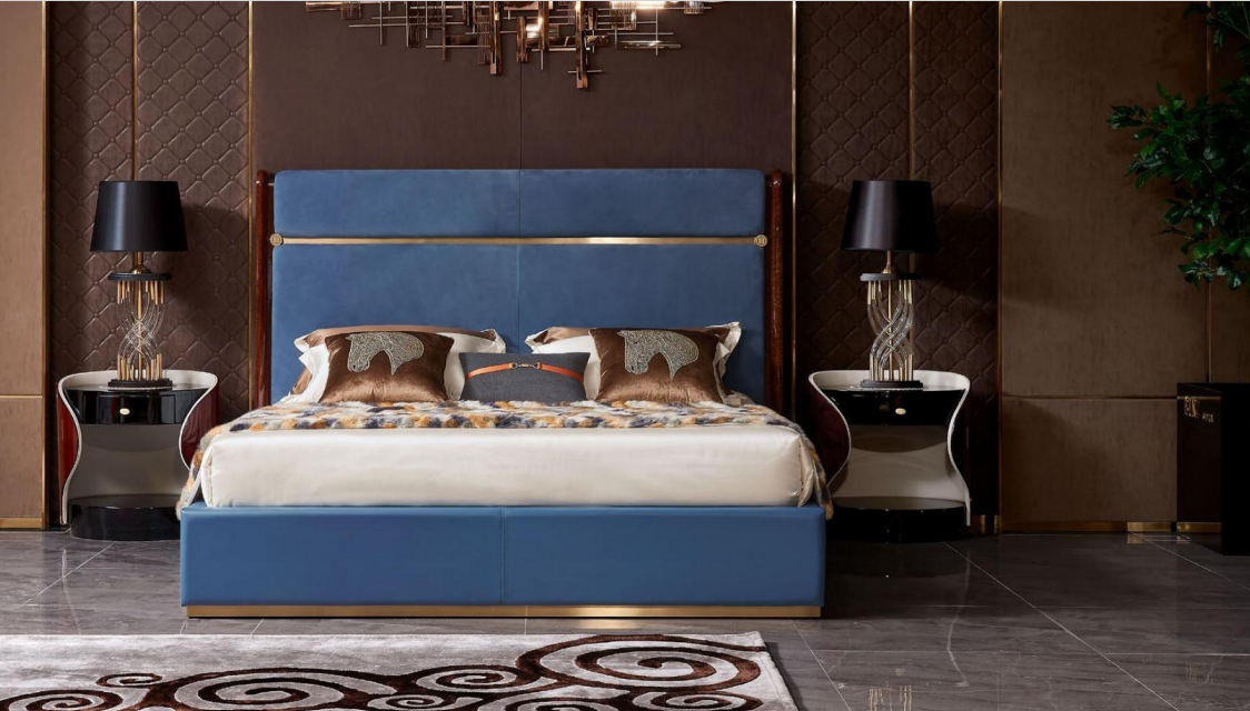 Classic Bedstead Leather Bed Blue Luxury Beds Bedroom Furniture Doublea