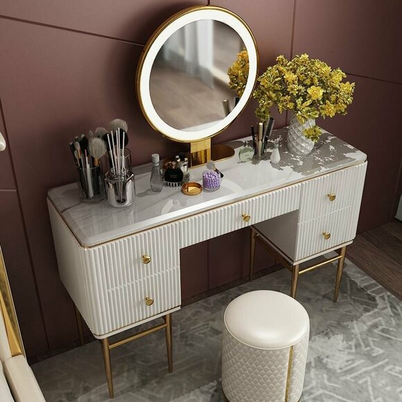 Luxury Dressing Table Mirror Stool Complete Chest of Drawers Bedroom 100x40 Console Stainless Steel