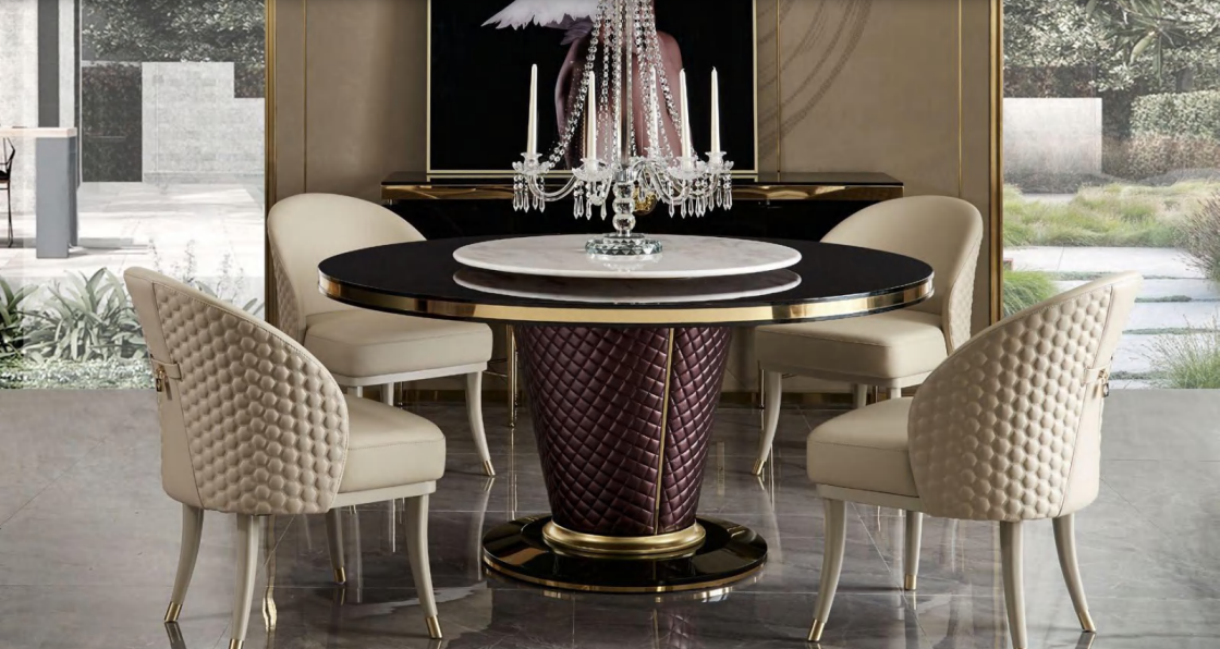 Design Round Table 4x Chairs Dining Room Seat Upholstery Round Tables Set