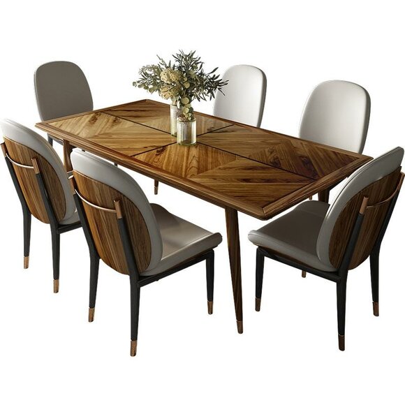 dining table set dining room designer furniture table leather chair 6x chairs group