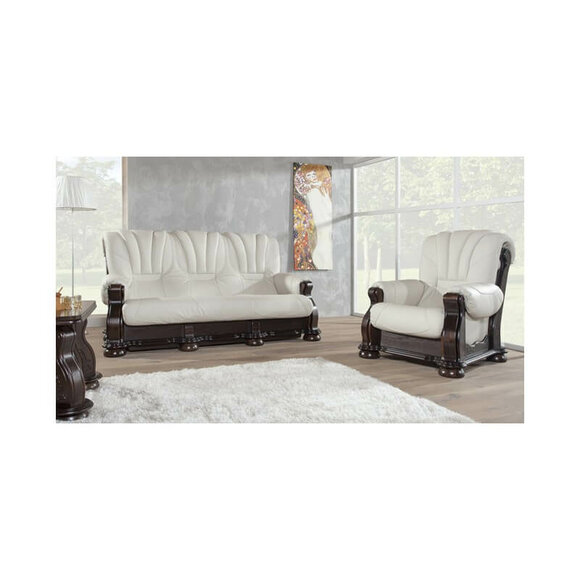 Three Seater Sofa Leather Couch Wood Upholstery Classic Carved Couches Sofas