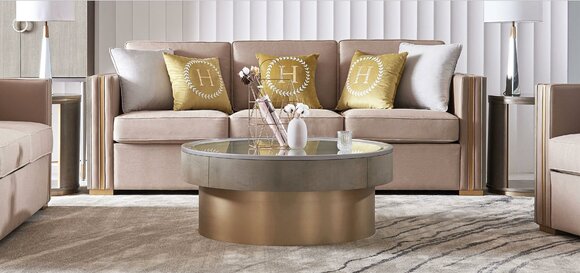 Modern Coffee Table Round Wood Stainless Steel Glass Tabletop Living Room Premium Furniture