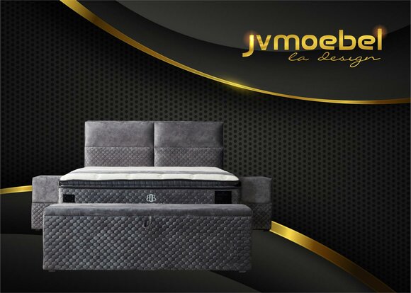 Modern designer luxury bed with 2 bedside tables and bench furniture room 4 pieces