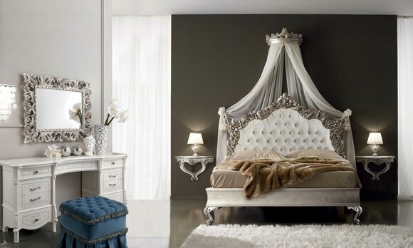 Bedroom complete set royal baroque bed make-up table bedside table 6 pcs.