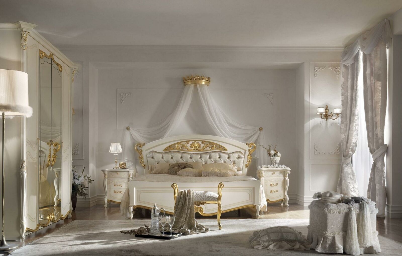 Bedroom bed design beds 4 pieces. Set Classic Italy Furniture Bedside Table