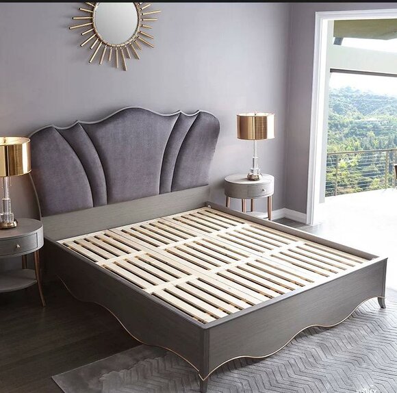 Bedroom designer bed with bedside tables 3 pieces. Bed set luxury furniture