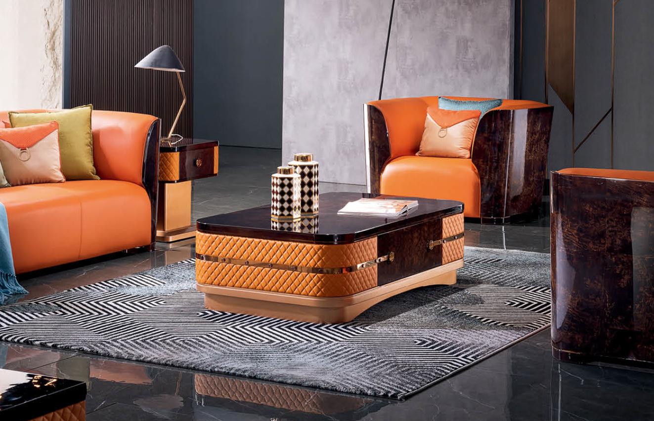 Coffee table table leather stone sofa side luxury tables orange living room new