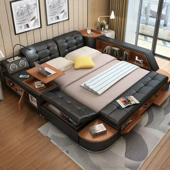 Beds Modern Hotel Multifunction Lounger Double Luxury Design Leather Bed Upholstery