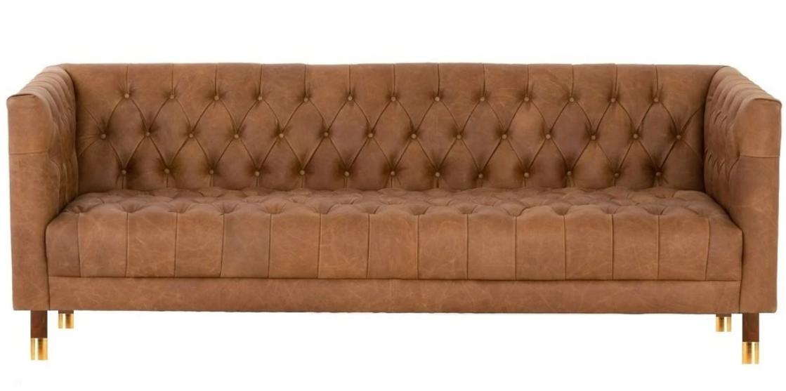 Chesterfield Sofa Three Seater Brown xxl big Furniture Leather Living Room Modern New