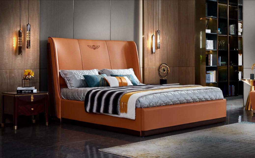 Bed Orange Bedroom New Creative Modern Design Furniture Wood Luxury Beds