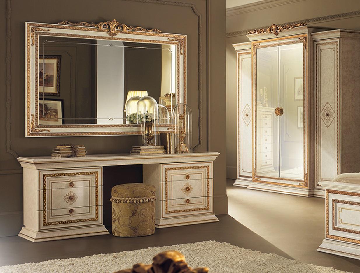 Dressing table with mirror luxury console chest of drawers bedroom baroque rococo 2-part.