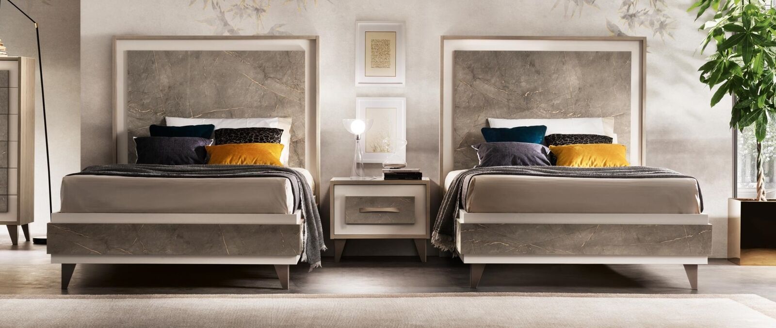 Set hotel 2x bed bedside table design bedroom 3 pcs. Arredoclassic furniture