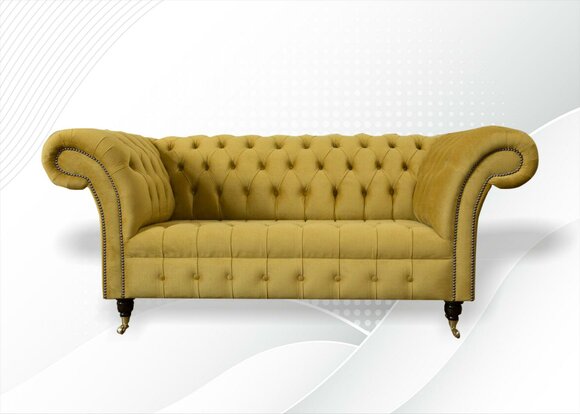 Chesterfield Design Luxury Upholstery Sofa Couch Seat Set Leather Textile Yellow New