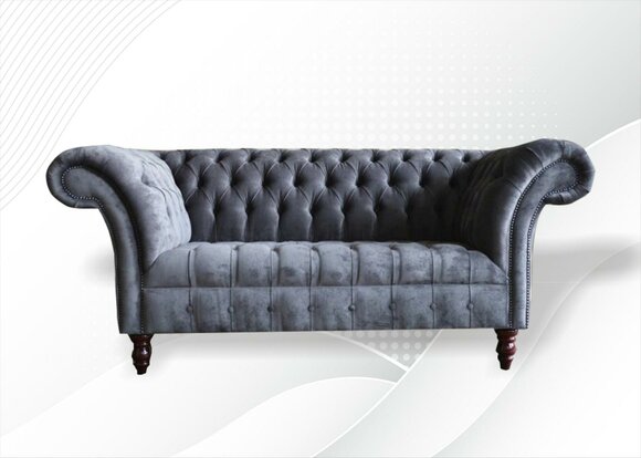 Chesterfield 2 Seater Living Room Couch Sofa Upholstery Seat Textile Set Grey